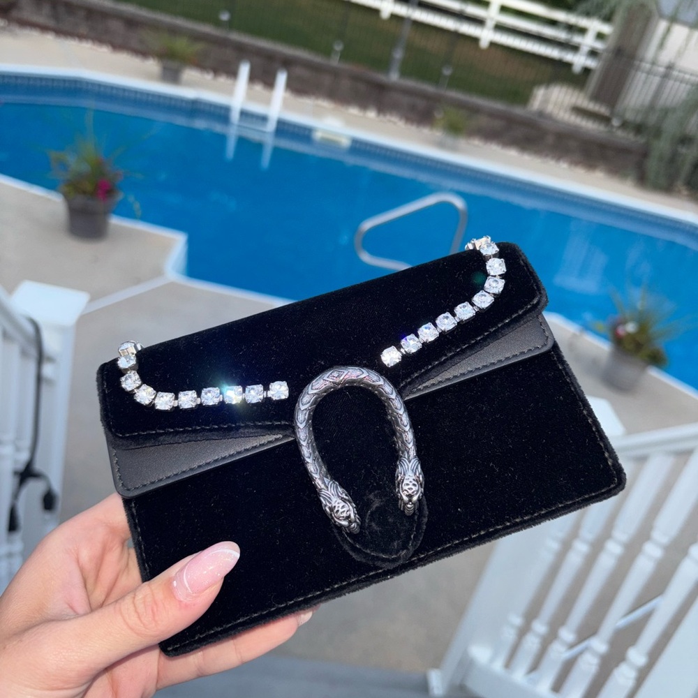 Gucci Dionysus Mini Handbag Elegant Black Velvet with Silver Accents